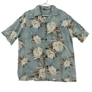Vintage IOLANI Shirt Mens Medium Green Floral Hawaiian Button Up Aloha